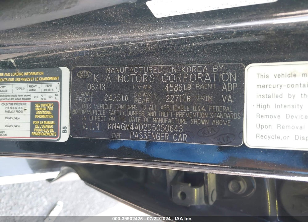 2013 KIA OPTIMA HYBRID EX VIN: KNAGM4AD2D5050643