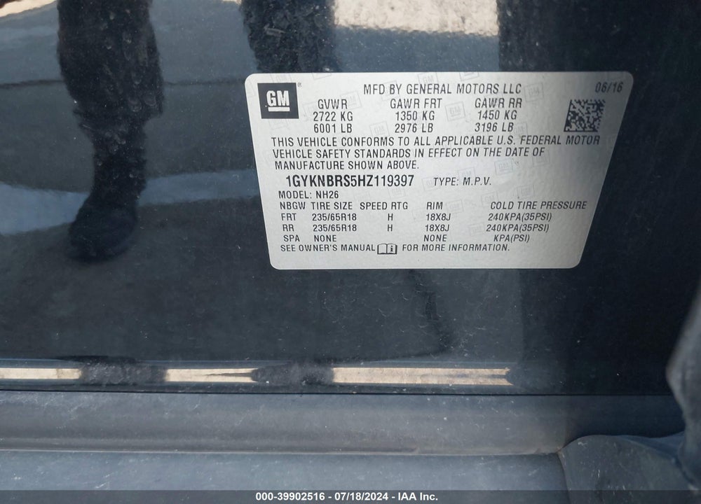 2017 CADILLAC XT5 LUXURY VIN: 1GYKNBRS5HZ119397