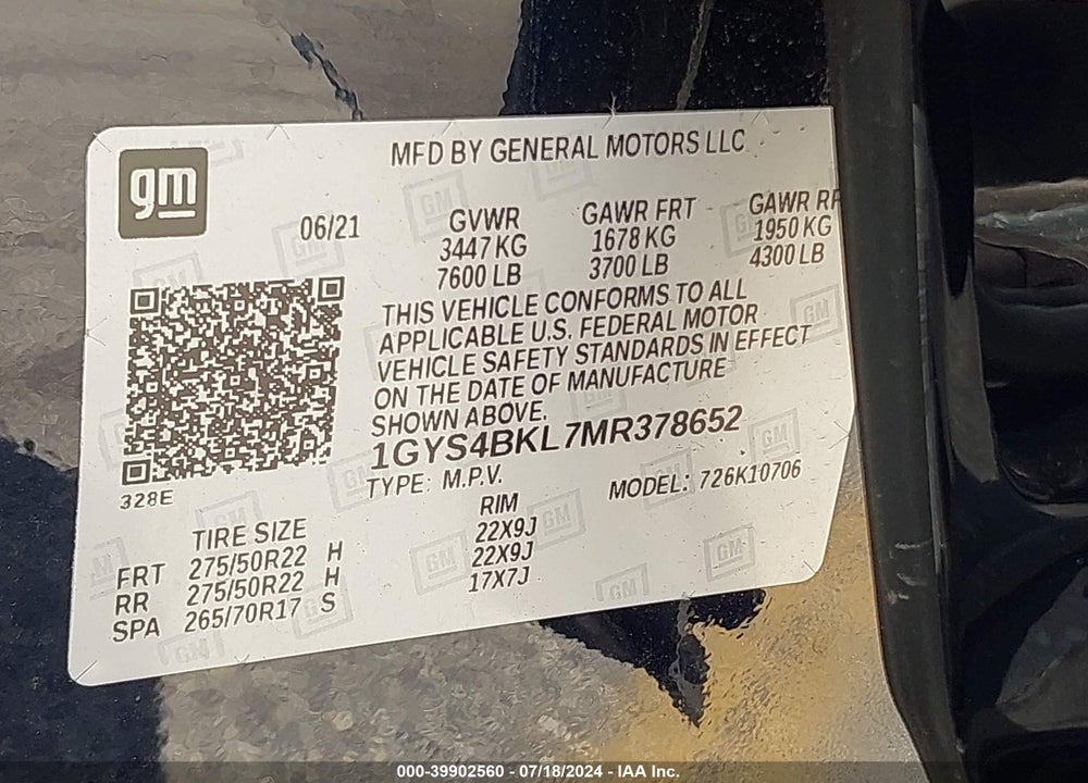 2021 CADILLAC ESCALADE 4WD PREMIUM LUXURY VIN: 1GYS4BKL7MR378652