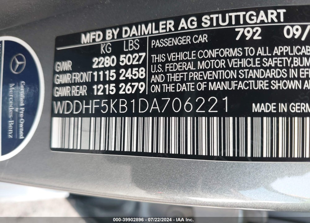 2013 MERCEDES-BENZ E 350 VIN: WDDHF5KB1DA706221