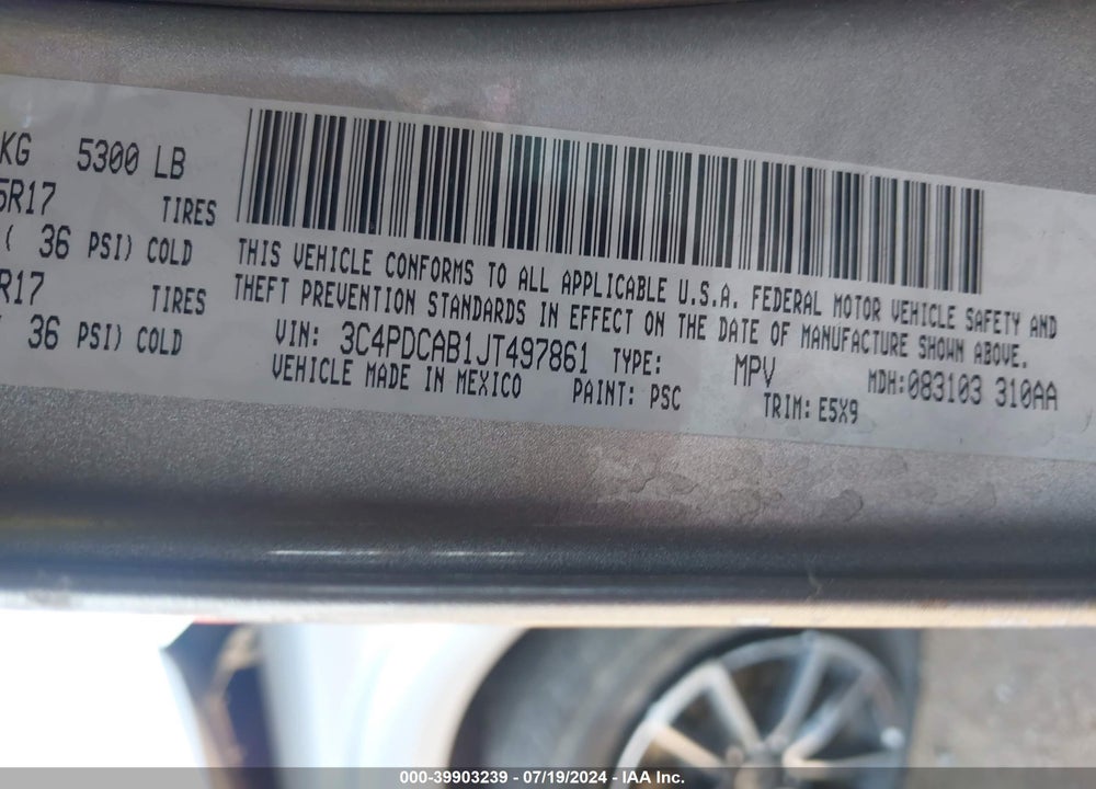 2018 DODGE JOURNEY SE VIN: 3C4PDCAB1JT497861