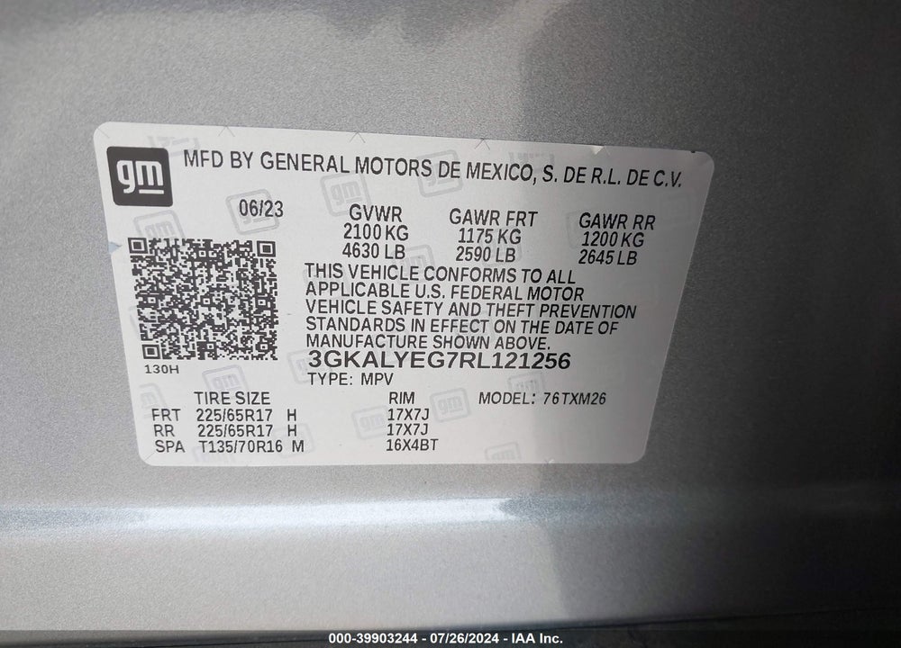 2024 GMC TERRAIN AWD AT4 VIN: 3GKALYEG7RL121256