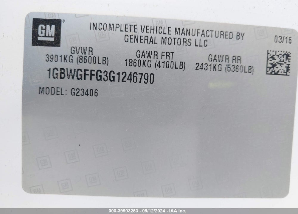 2016 CHEVROLET EXPRESS 2500 LT VIN: 1GBWGFFG3G1246790