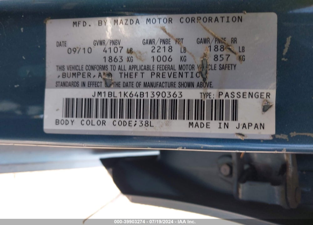 2011 MAZDA 3 S SPORT VIN: JM1BL1K64B1390363