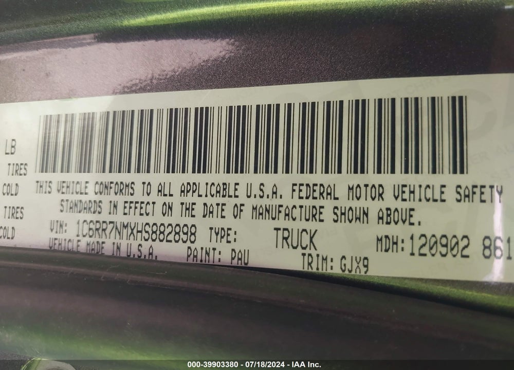 2017 RAM 1500 VIN: 1C6RR7NMXHS882898