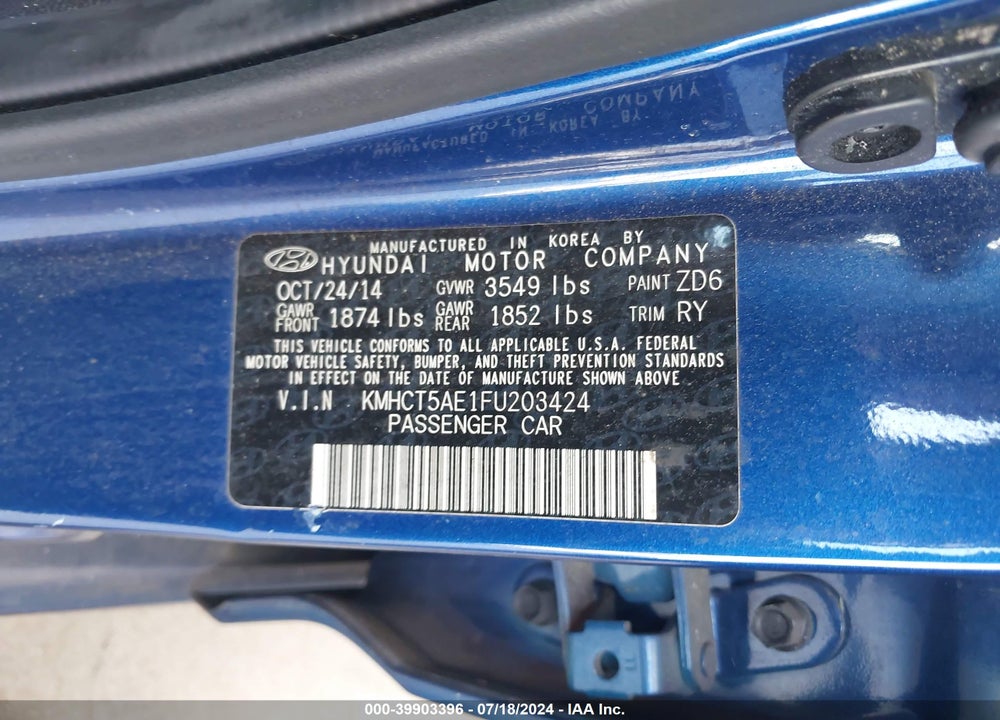 2015 HYUNDAI ACCENT GS VIN: KMHCT5AE1FU203424