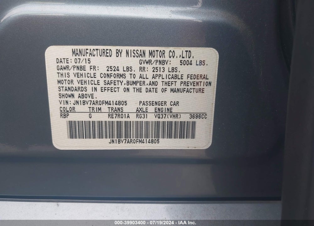 2015 INFINITI Q50 PREMIUM VIN: JN1BV7AR0FM414805