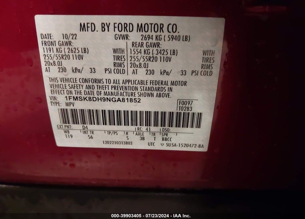 2022 FORD EXPLORER XLT VIN: 1FMSK8DH9NGA81852