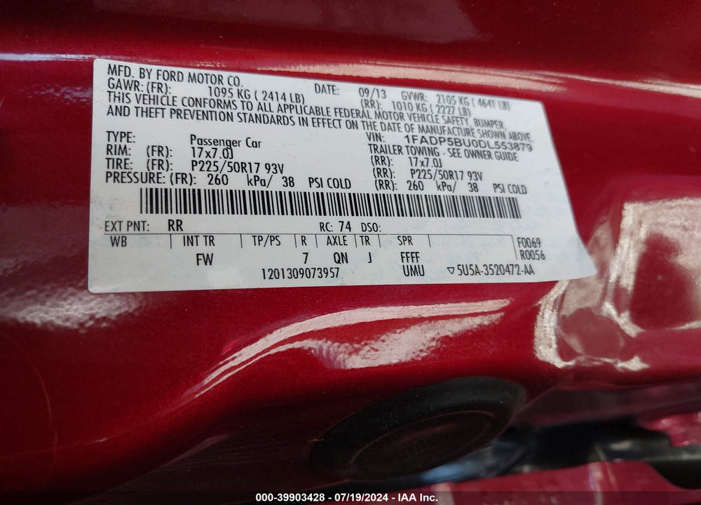 2013 FORD C-MAX HYBRID SEL VIN: 1FADP5BU0DL553879