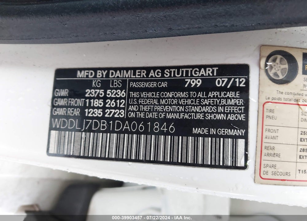 2013 MERCEDES-BENZ CLS 550 VIN: WDDLJ7DB1DA061846