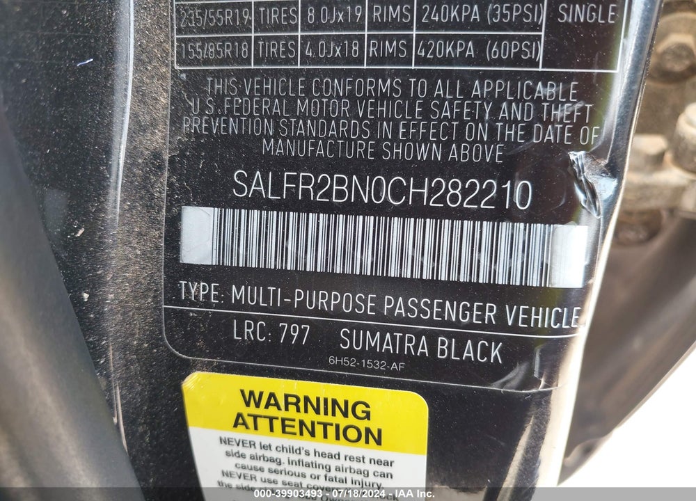 2012 LAND ROVER LR2 VIN: SALFR2BN0CH282210