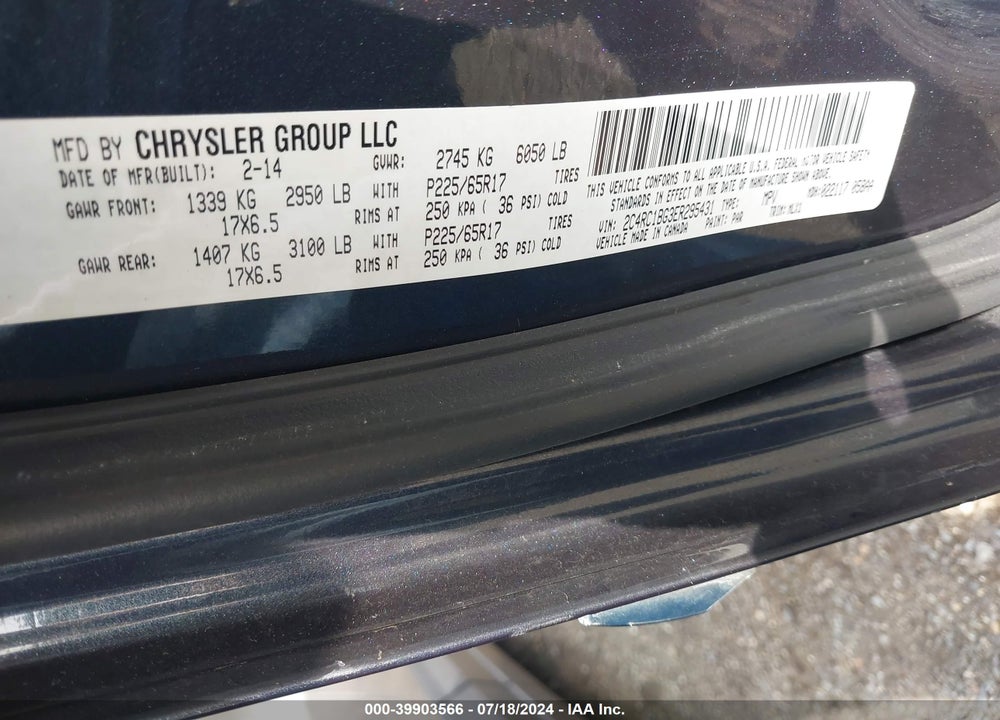 2014 CHRYSLER TOWN & COUNTRY TOURING VIN: 2C4RC1BG3ER295431