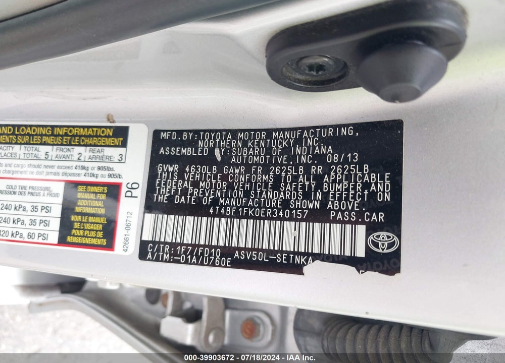 2014 TOYOTA CAMRY LE VIN: 4T4BF1FK0ER340157