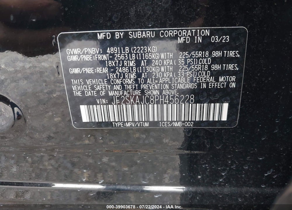 2023 SUBARU FORESTER SPORT VIN: JF2SKAJC8PH456228
