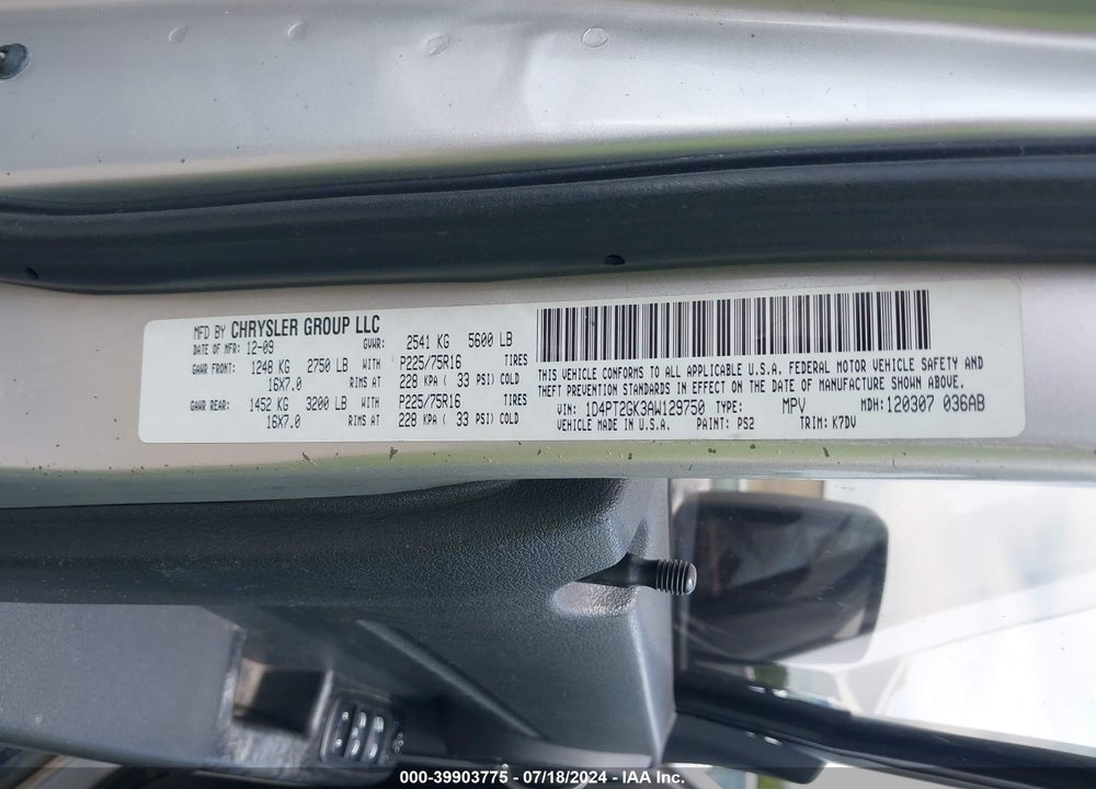 2010 DODGE NITRO SE VIN: 1D4PT2GK3AW129750