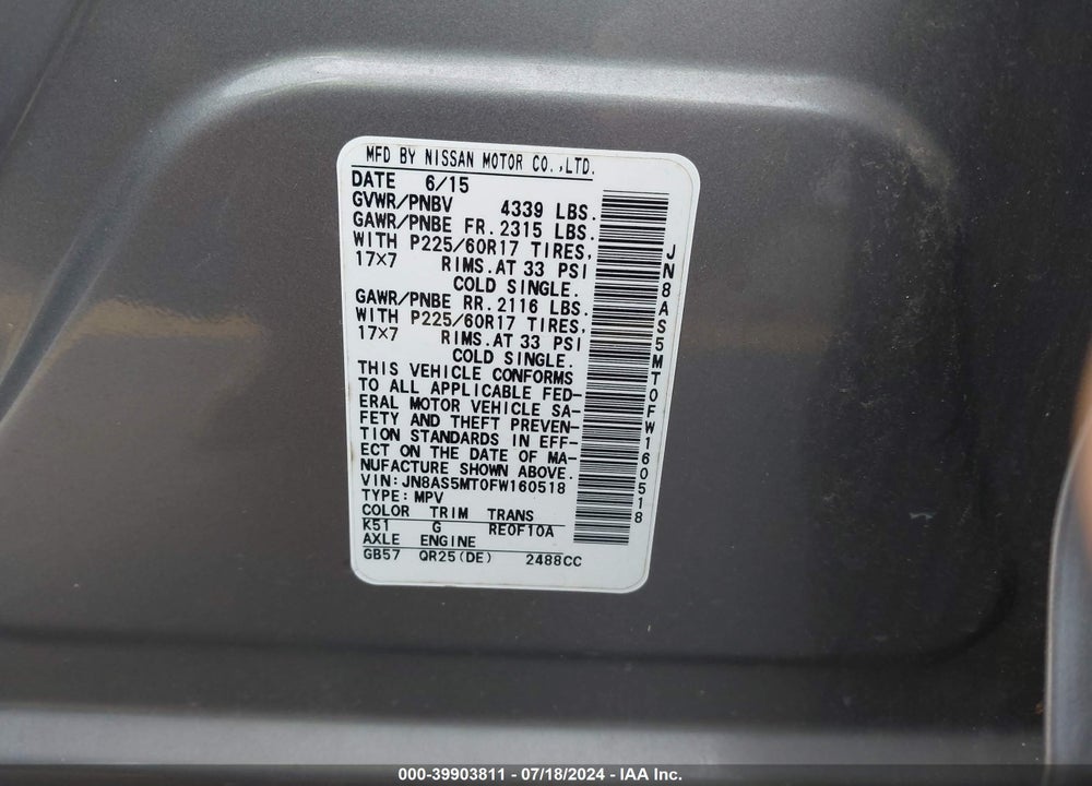 2015 NISSAN ROGUE SELECT S VIN: JN8AS5MT0FW160518