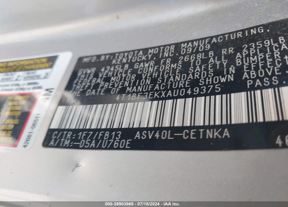 2010 TOYOTA CAMRY LE VIN: 4T1BF3EKXAU049375