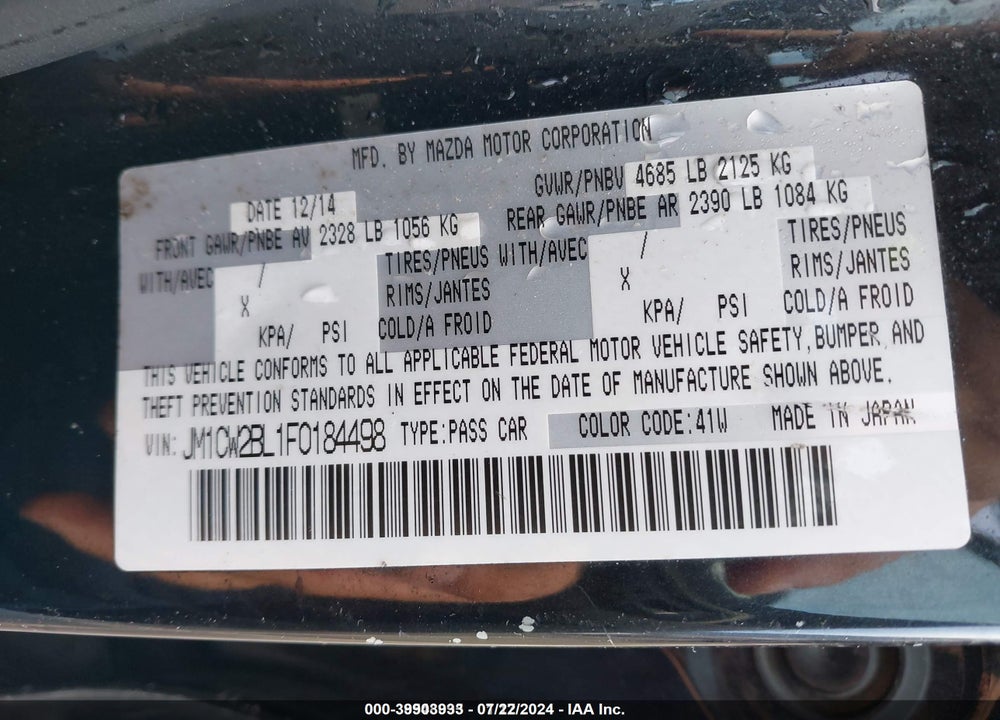 2015 MAZDA 5 VIN: JM1CW2BL1F0184498