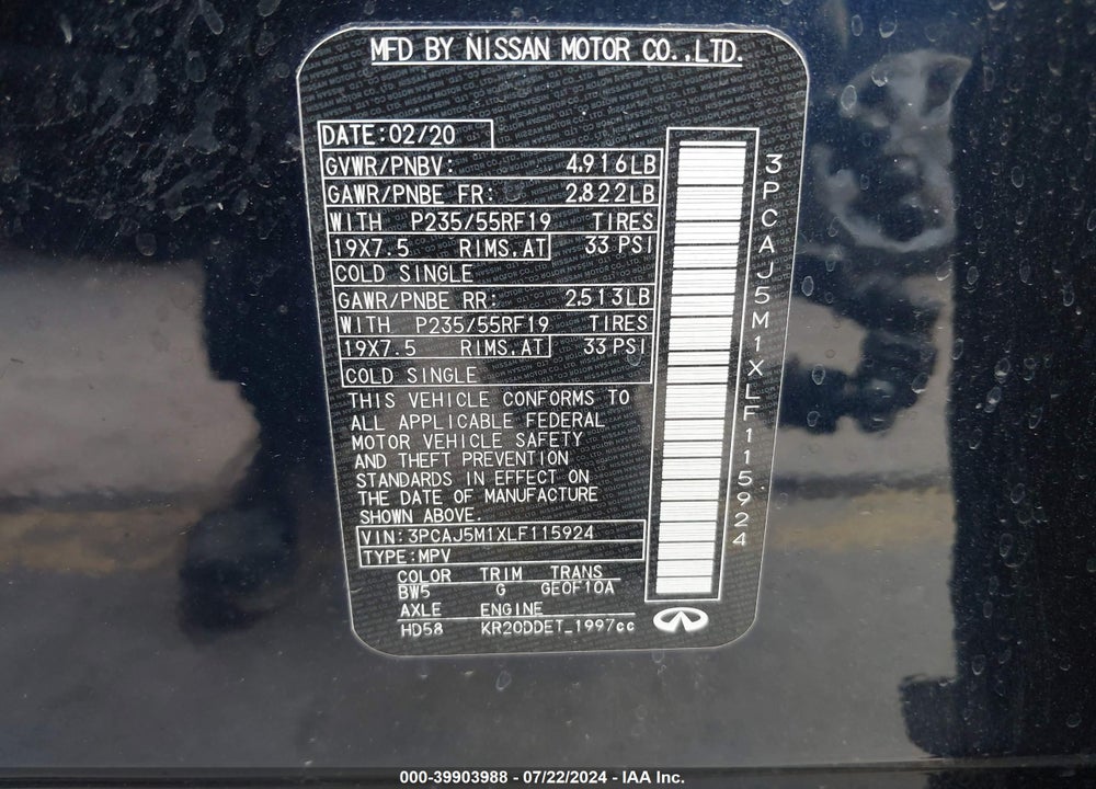 2020 INFINITI QX50 VIN: 3PCAJ5M1XLF115924