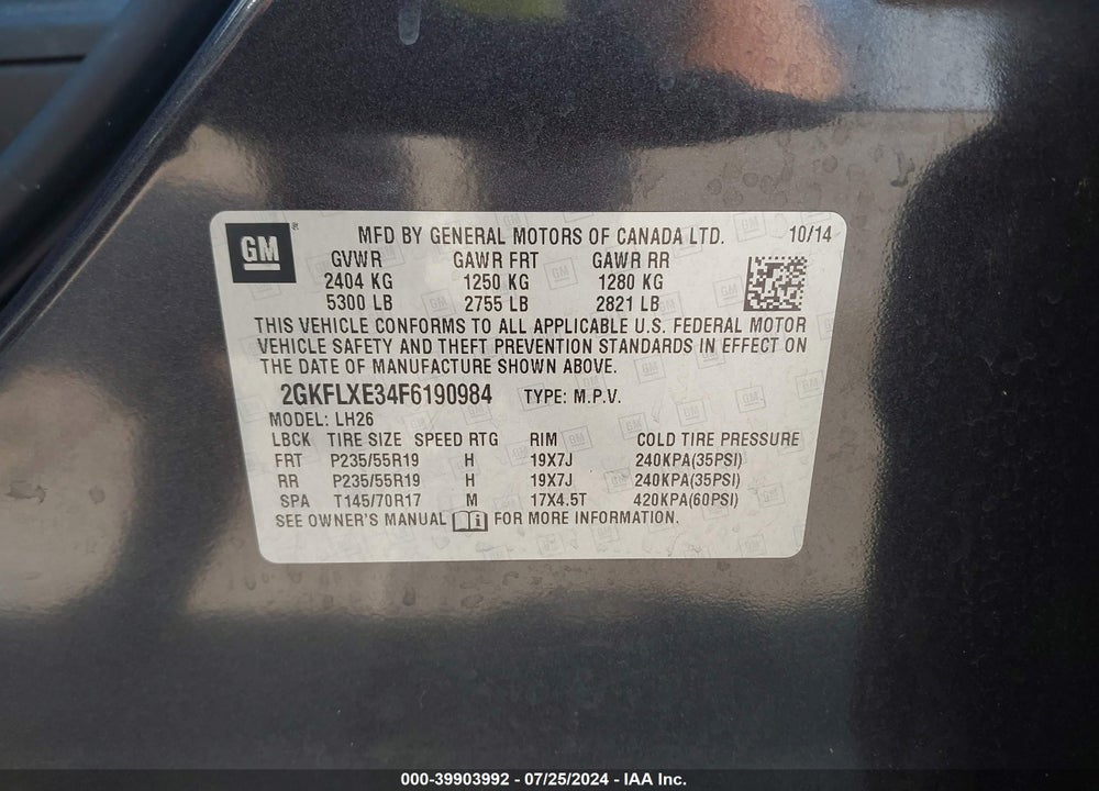 2015 GMC TERRAIN SLT-1 VIN: 2GKFLXE34F6190984
