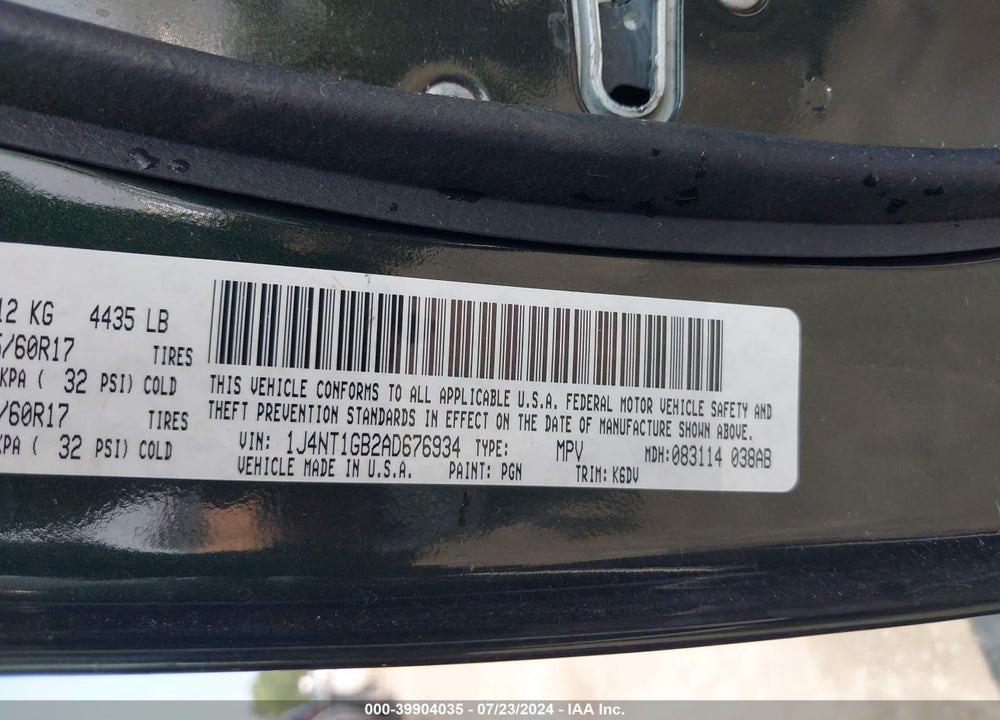 2010 JEEP PATRIOT SPORT VIN: 1J4NT1GB2AD676934