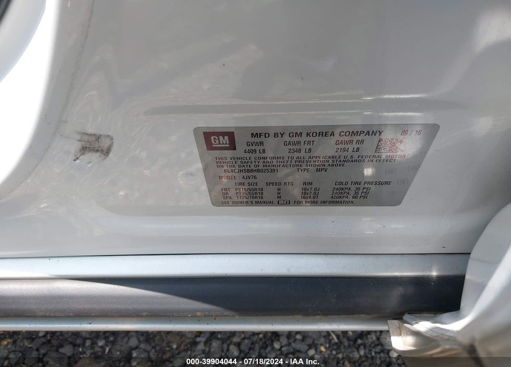 2017 BUICK ENCORE PREMIUM VIN: KL4CJHSB8HB025391