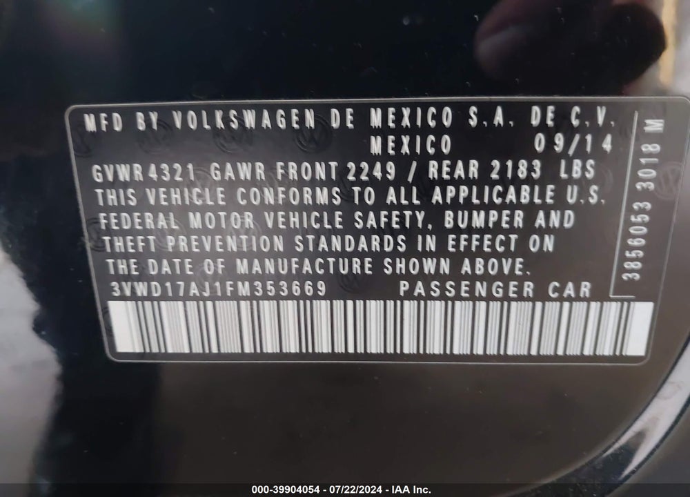 2015 VOLKSWAGEN JETTA 1.8T SE VIN: 3VWD17AJ1FM353669