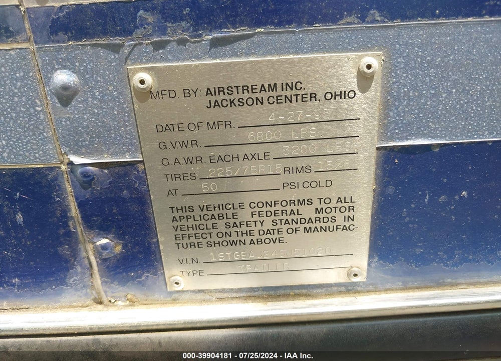 1995 AIRSTREAM EXCELLA 25 VIN: 1STGEAJ24SJ510520