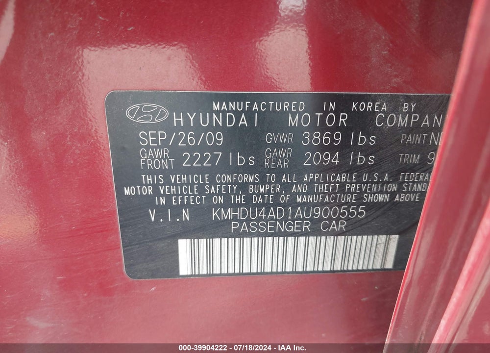 2010 HYUNDAI ELANTRA GLS VIN: KMHDU4AD1AU900555