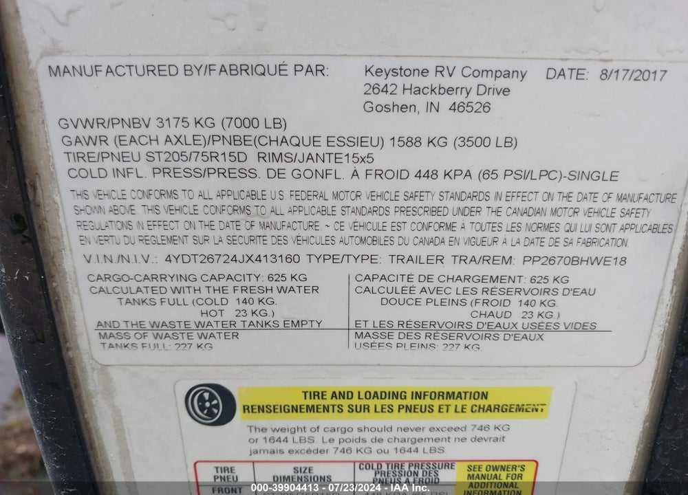 2018 KEYSTONE PASSPORT M-2670 BHWE VIN: 4YDT26724JX413160