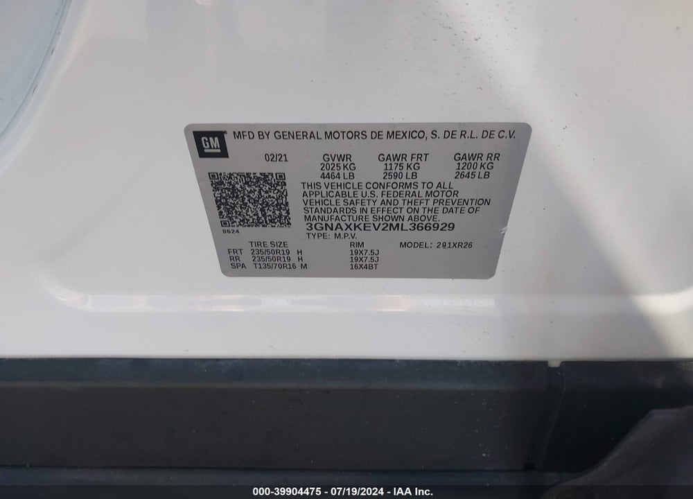2021 CHEVROLET EQUINOX FWD LT VIN: 3GNAXKEV2ML366929