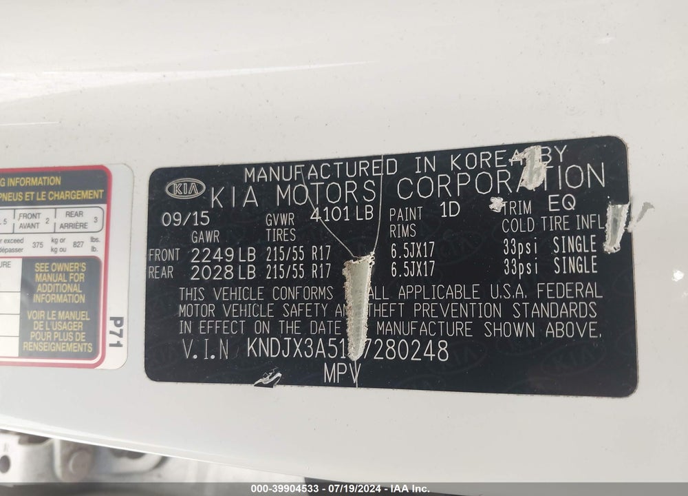 2016 KIA SOUL VIN: KNDJX3A51G7280248