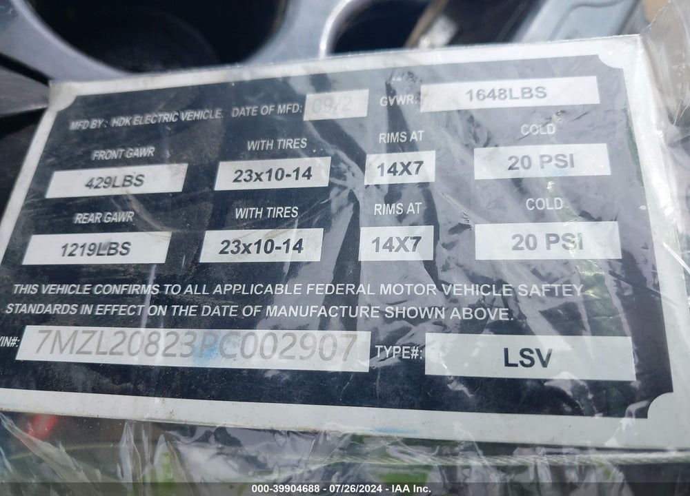 2023 HDK ELECTRIC VEHICLE EEVG VIN: 7MZL20823PC002907