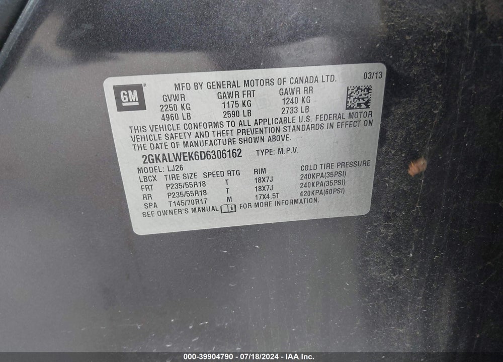 2013 GMC TERRAIN SLT-2 VIN: 2GKALWEK6D6306162