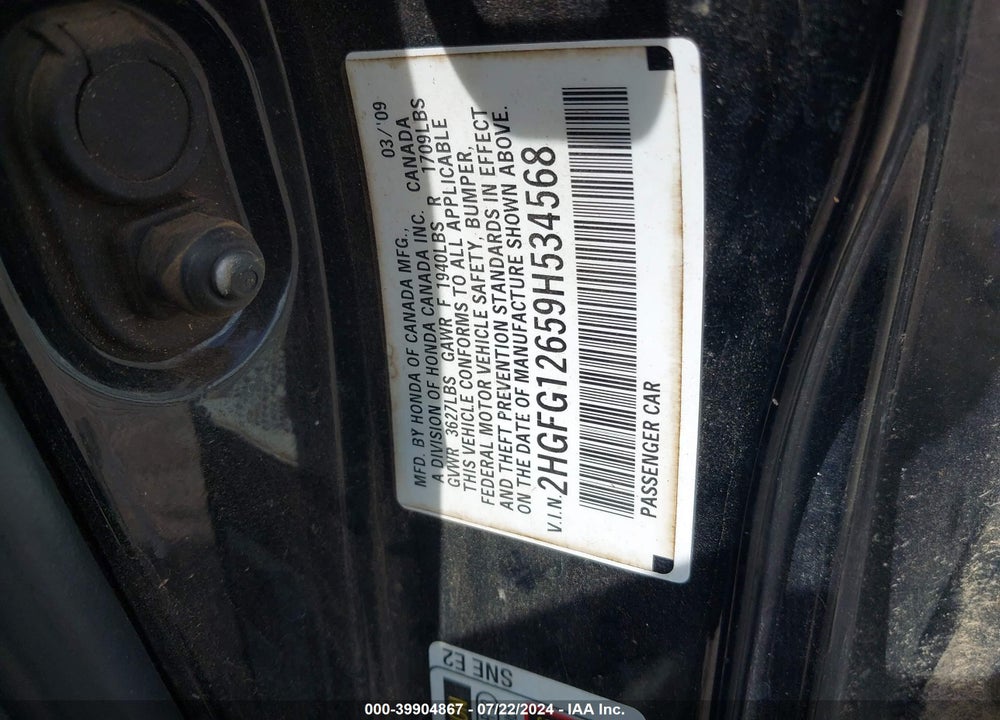 2009 HONDA CIVIC LX VIN: 2HGFG12659H534568