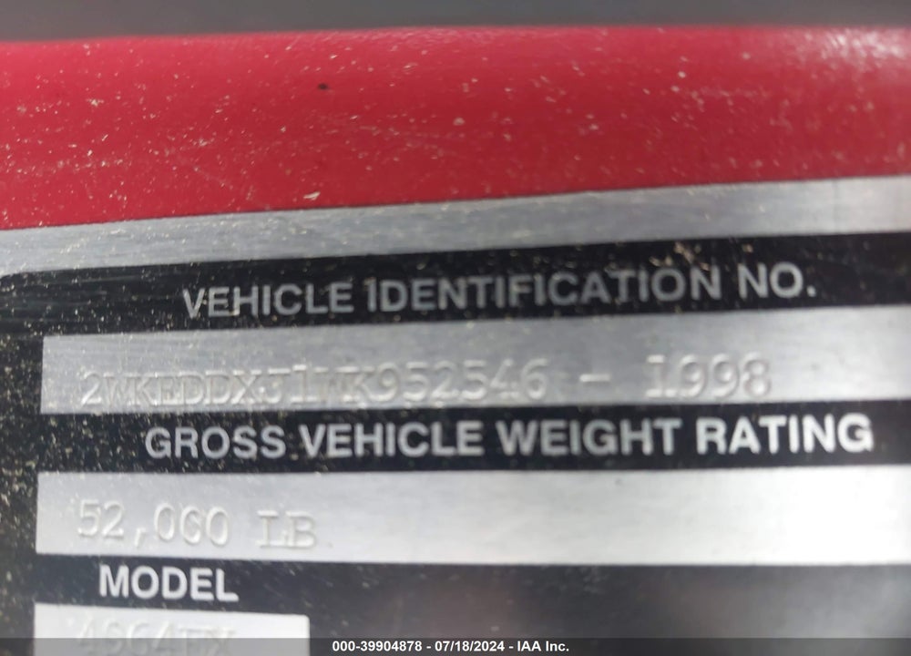 1998 WESTERN STAR/AUTO CAR CONVENTIONAL 4900E VIN: 2WKEDDXJ1WK952546