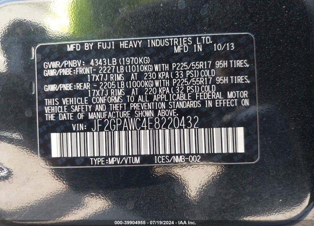 2014 SUBARU XV CROSSTREK 2.0I PREMIUM VIN: JF2GPAWC4E8220432