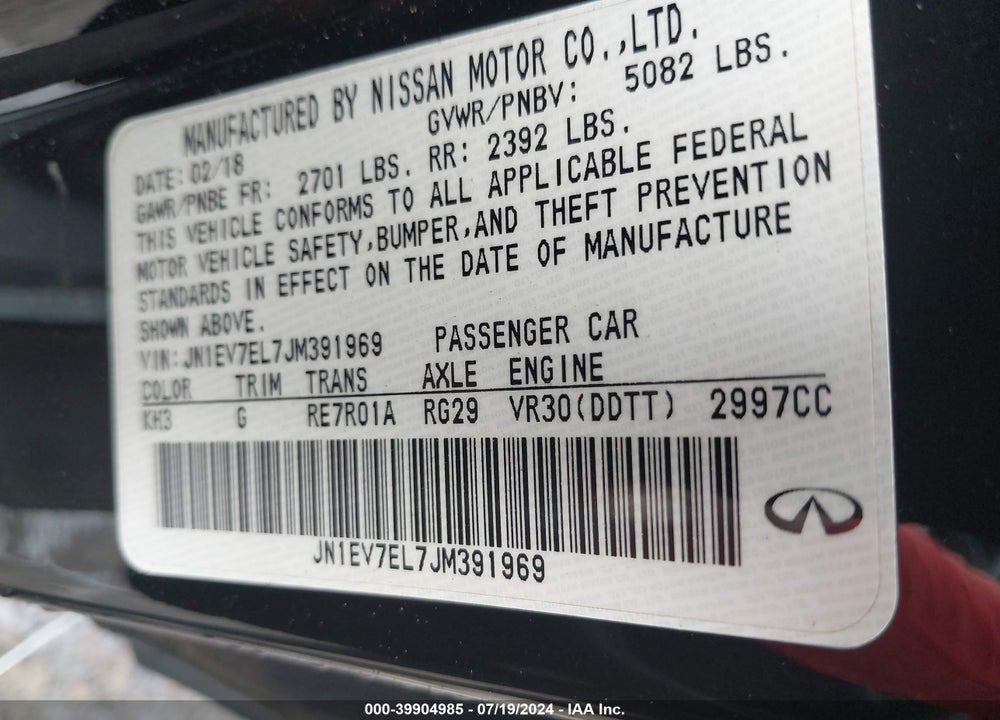 2018 INFINITI Q60 3.0T LUXE VIN: JN1EV7EL7JM391969