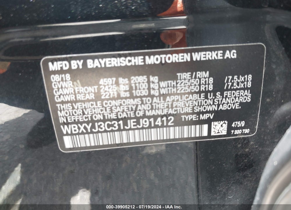 2018 BMW X2 SDRIVE28I VIN: WBXYJ3C31JEJ91412