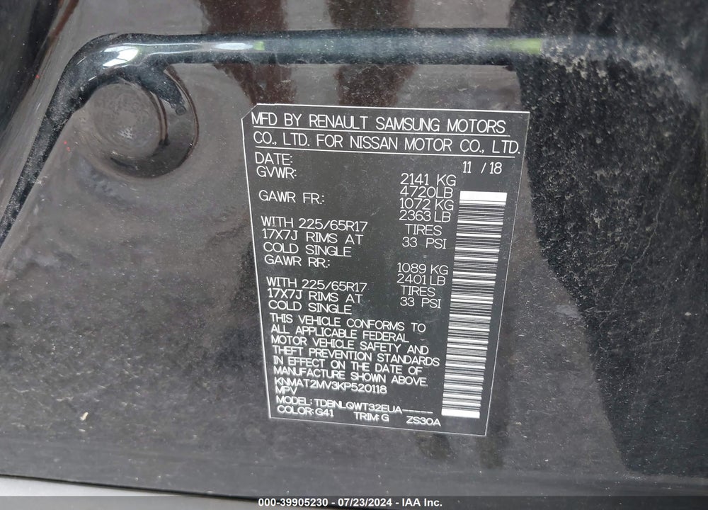 2019 NISSAN ROGUE SV VIN: KNMAT2MV3KP520118