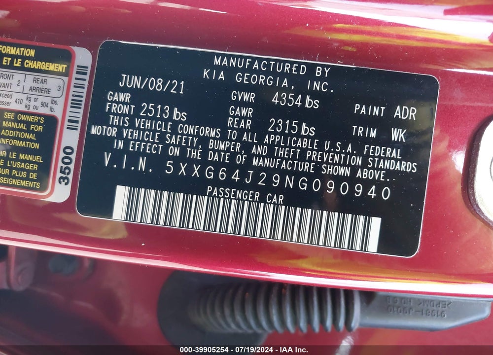 2022 KIA K5 GT LINE VIN: 5XXG64J29NG090940
