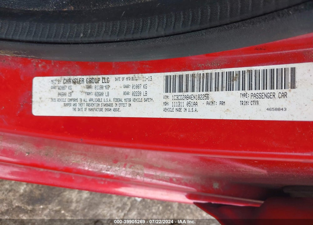 2014 DODGE AVENGER SE VIN: 1C3CDZAB4EN182256