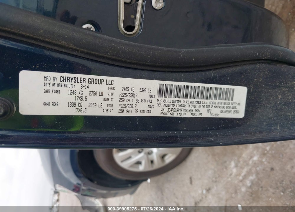 2014 DODGE JOURNEY VIN: 3C4PDCAB1ET301505