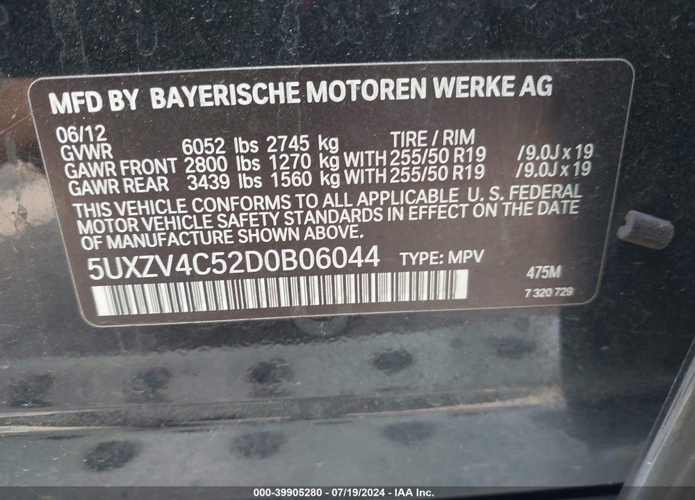 2013 BMW X5 XDRIVE35I/XDRIVE35I PREMIUM/XDRIVE35I SPORT ACTIVITY VIN: 5UXZV4C52D0B06044