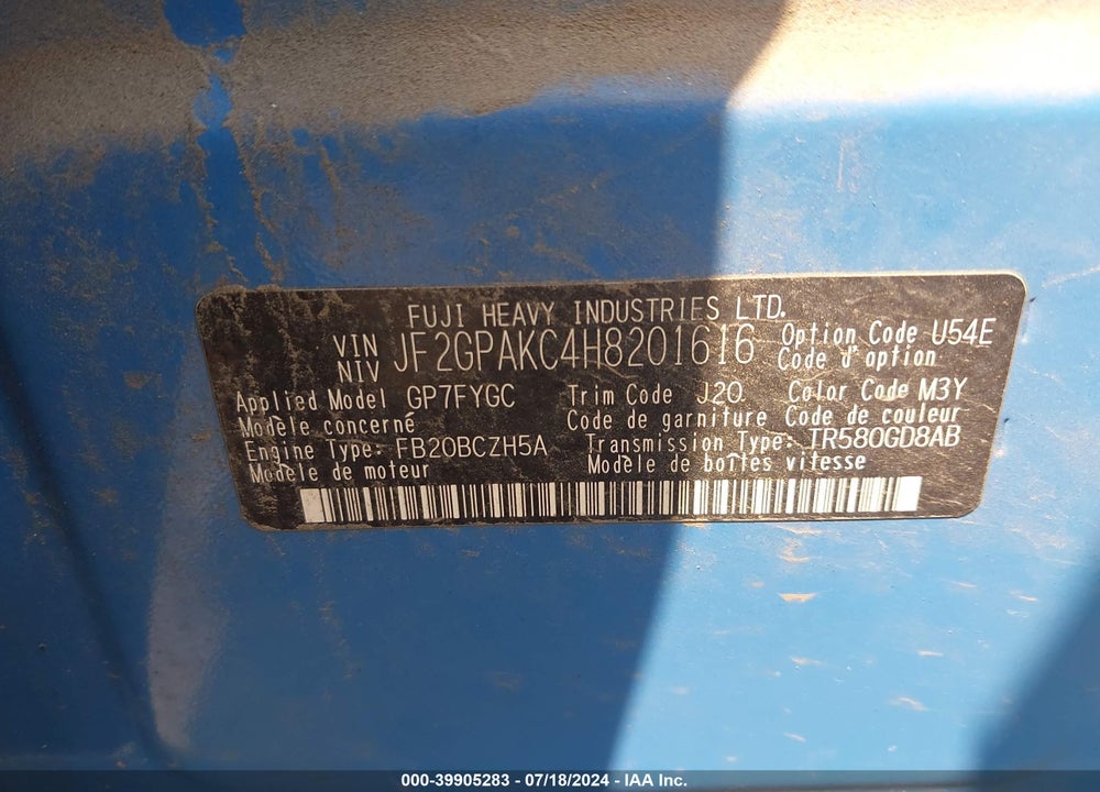 2017 SUBARU CROSSTREK 2.0I LIMITED VIN: JF2GPAKC4H8201616