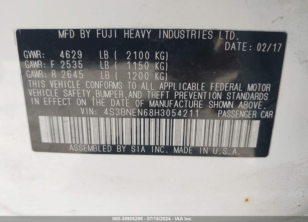 2017 SUBARU LEGACY 3.6R LIMITED VIN: 4S3BNEN68H3054211