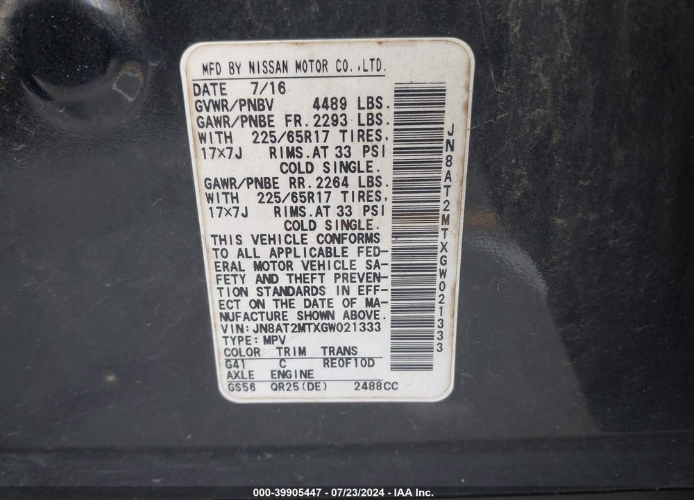 2016 NISSAN ROGUE S VIN: JN8AT2MTXGW021333