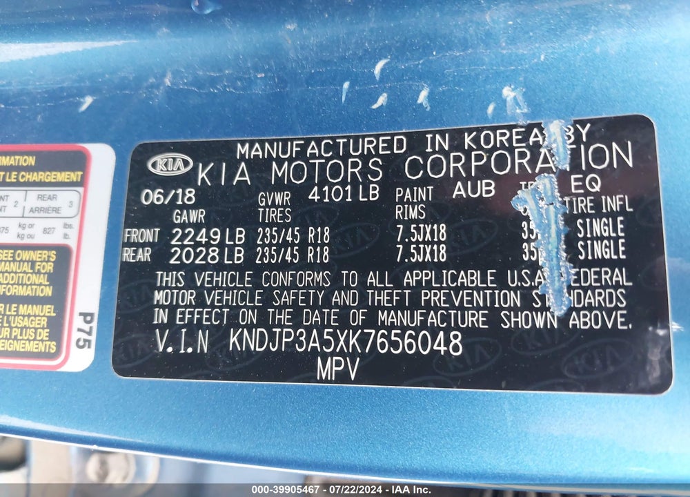 2019 KIA SOUL VIN: KNDJP3A5XK7656048