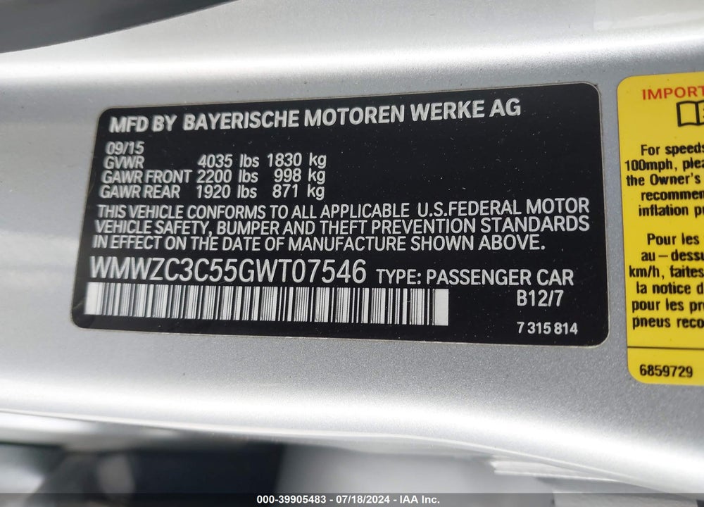 2016 MINI COUNTRYMAN COOPER S VIN: WMWZC3C55GWT07546