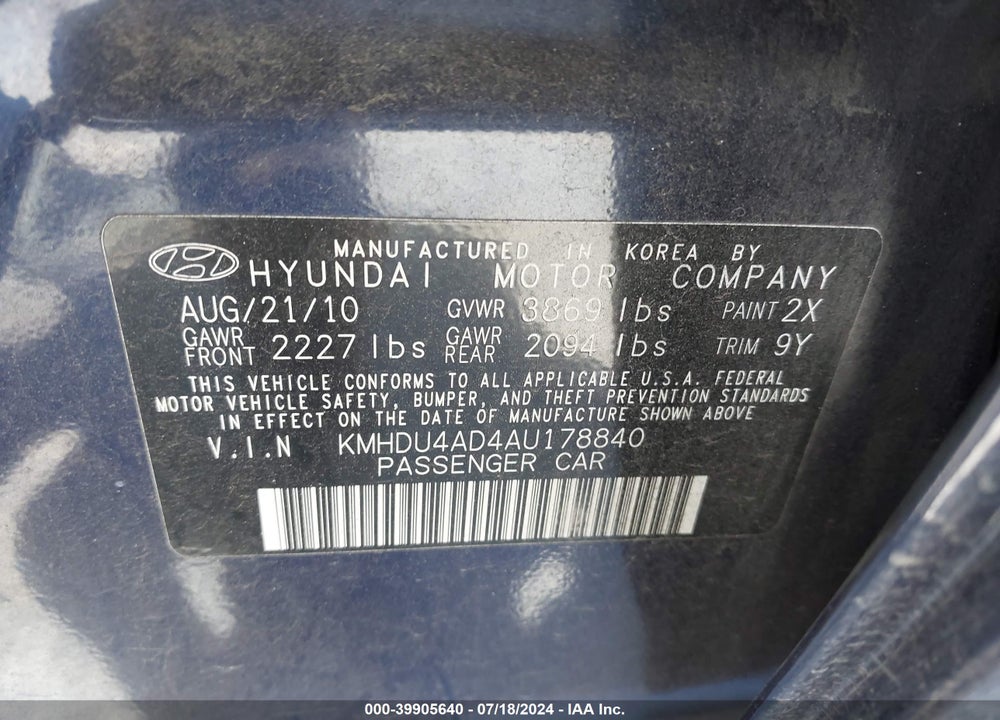 2010 HYUNDAI ELANTRA GLS VIN: KMHDU4AD4AU178840